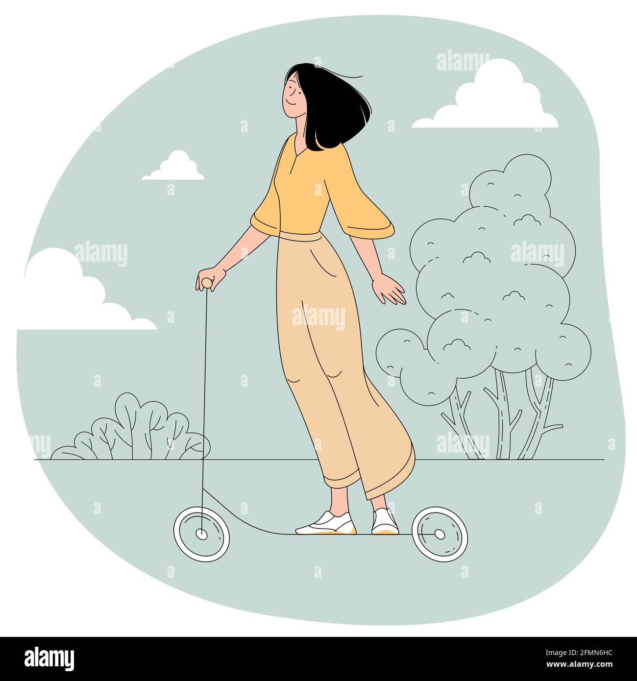 Young woman riding the electric scooter Stock Vector