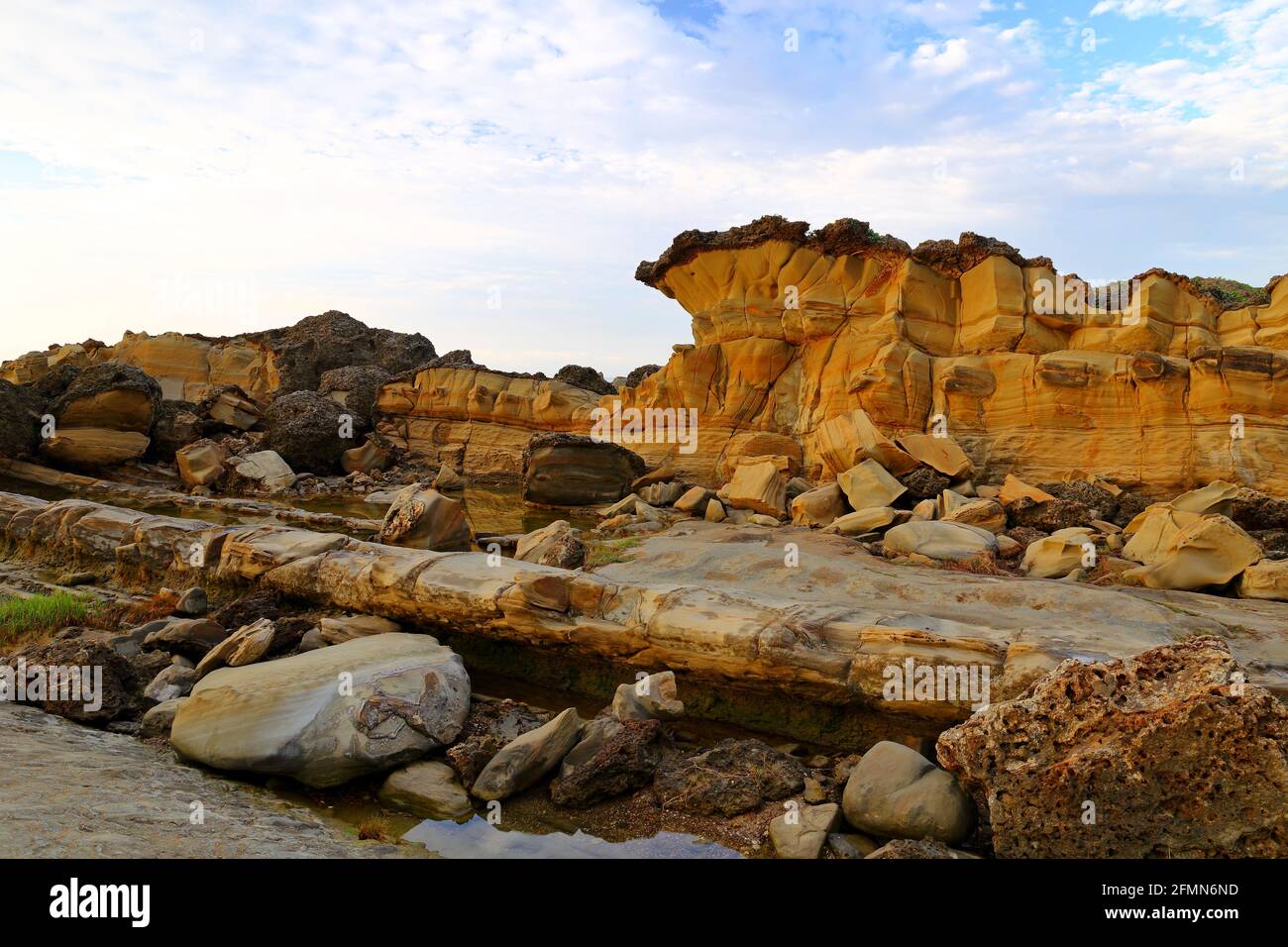 Xiaoyeliu scenic area located at Taitung, eastern Taiwan. The geology and topography here is similar to the Yeliu. Stock Photo