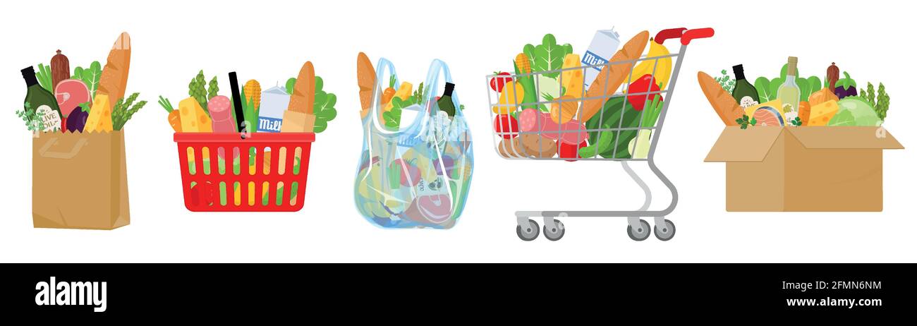 Shopping bags and baskets Stock Vector