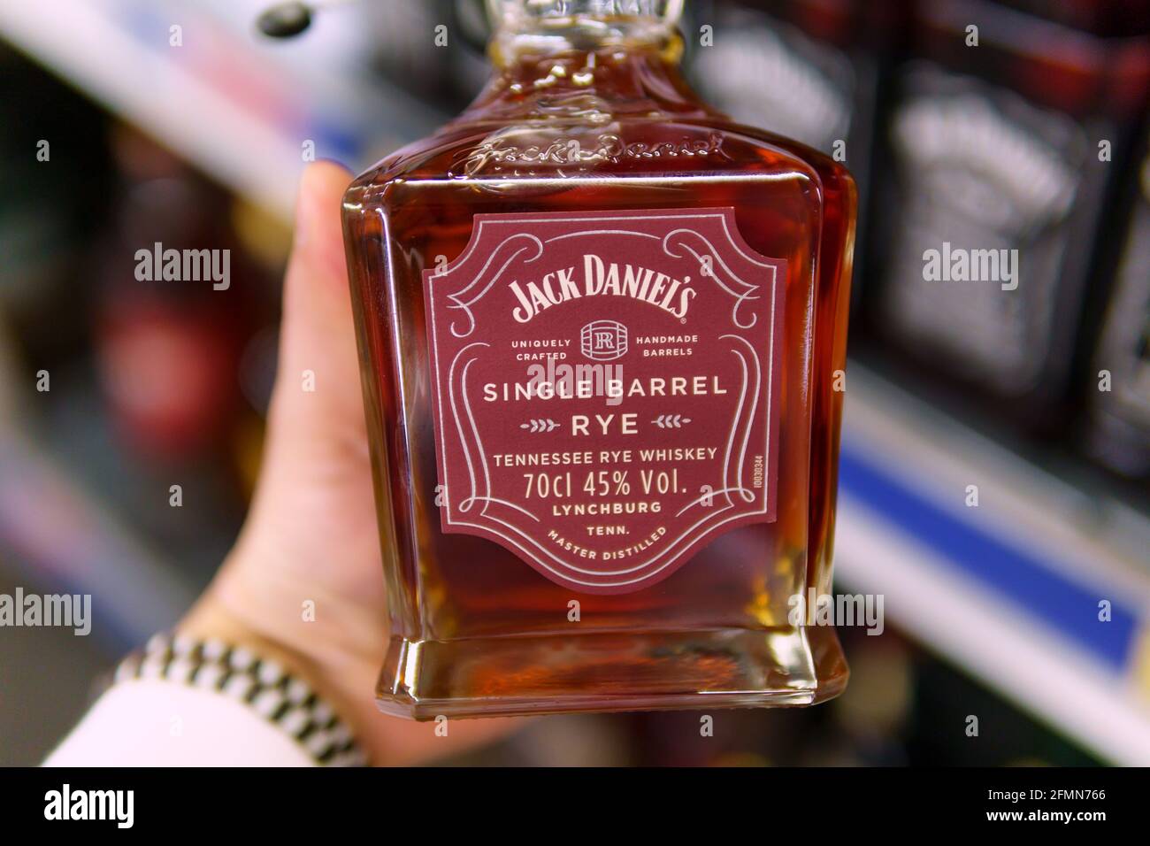 Tyumen, Russia-april 21, 2021: Jack Daniels whiskey on the shelves of  hypermarkets. whiskey is the best selling American whiskey in the world  Stock Photo - Alamy