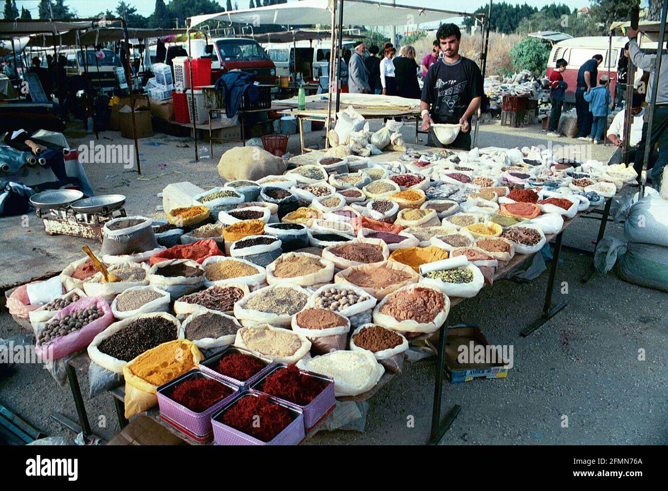 A Palestinian spice vendor at the Ramla Wednesday market. Photo taken