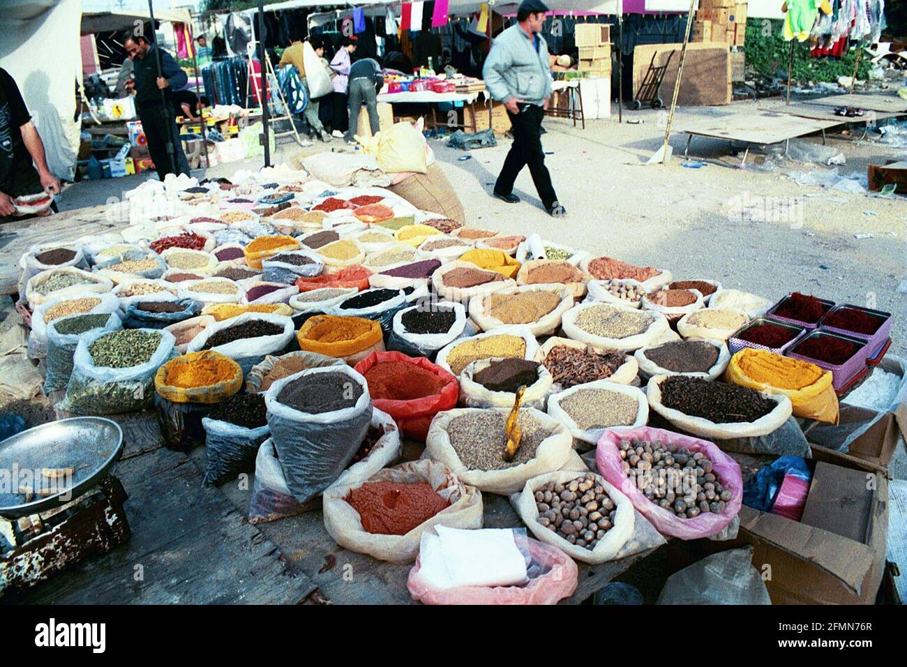A Palestinian spice vendor at the Ramla Wednesday market. Photo taken