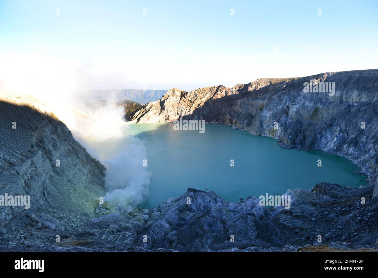 Dawn over the Ijen volcano in Eastern Java, Indonesia. Stock Photo