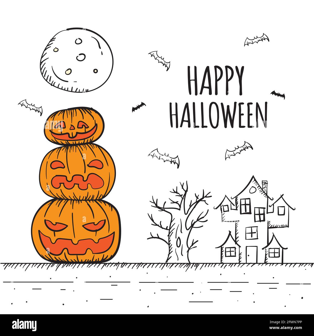 Hand Drawn Halloween Pumpkin Jack o Lantern Vector Poster Illustration ...