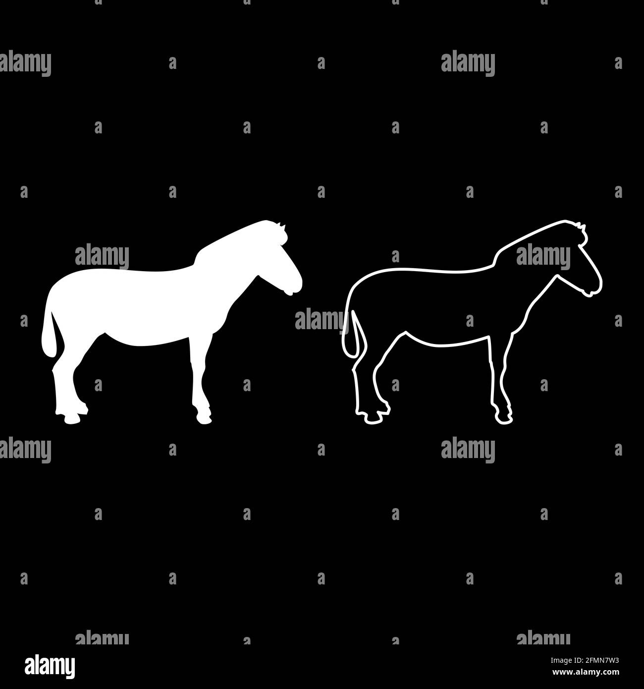 Zebra stand Animal standing silhouette white color vector illustration solid outline style simple image Stock Vector