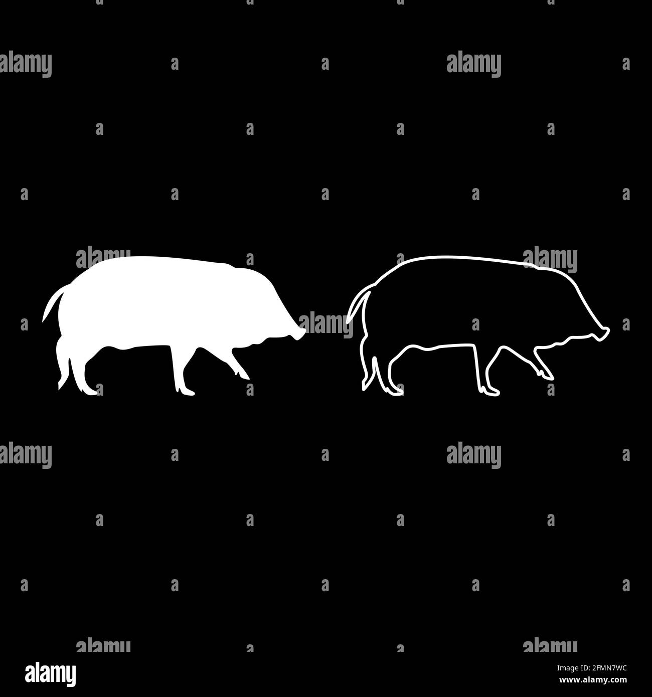 Wild boar Hog wart Swine Suidae Sus Tusker Scrofa silhouette white color vector illustration solid outline style simple image Stock Vector