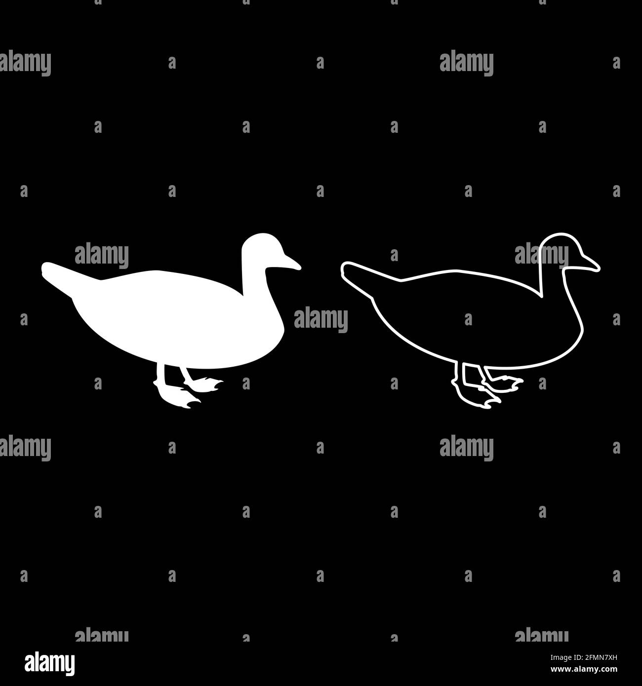 Duck Male mallard Bird Waterbird Waterfowl Poultry Fowl Canard silhouette white color vector illustration solid outline style simple image Stock Vector