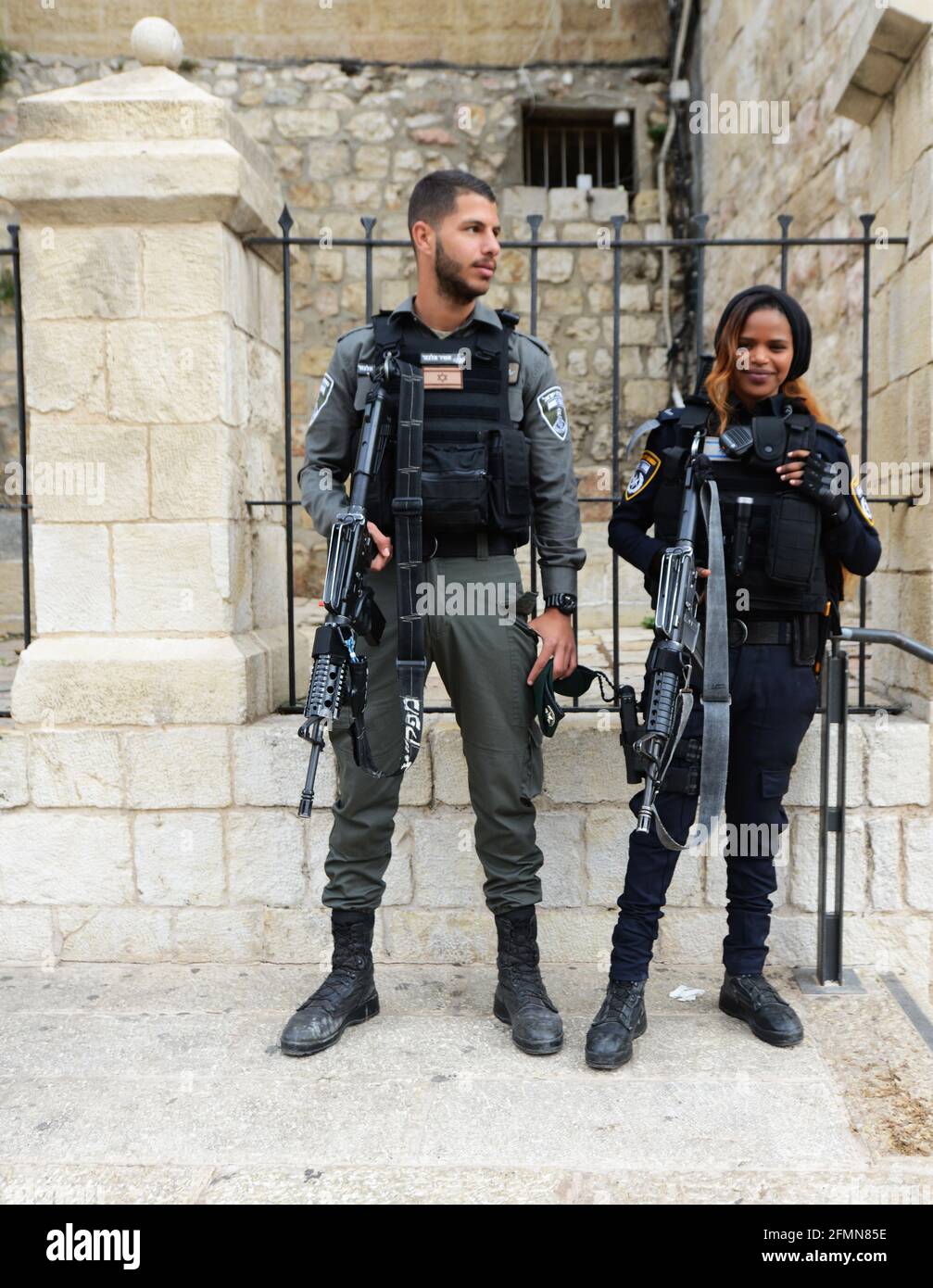 Israeli border police soldiers in the old city of Jerusalem. Stock Photo