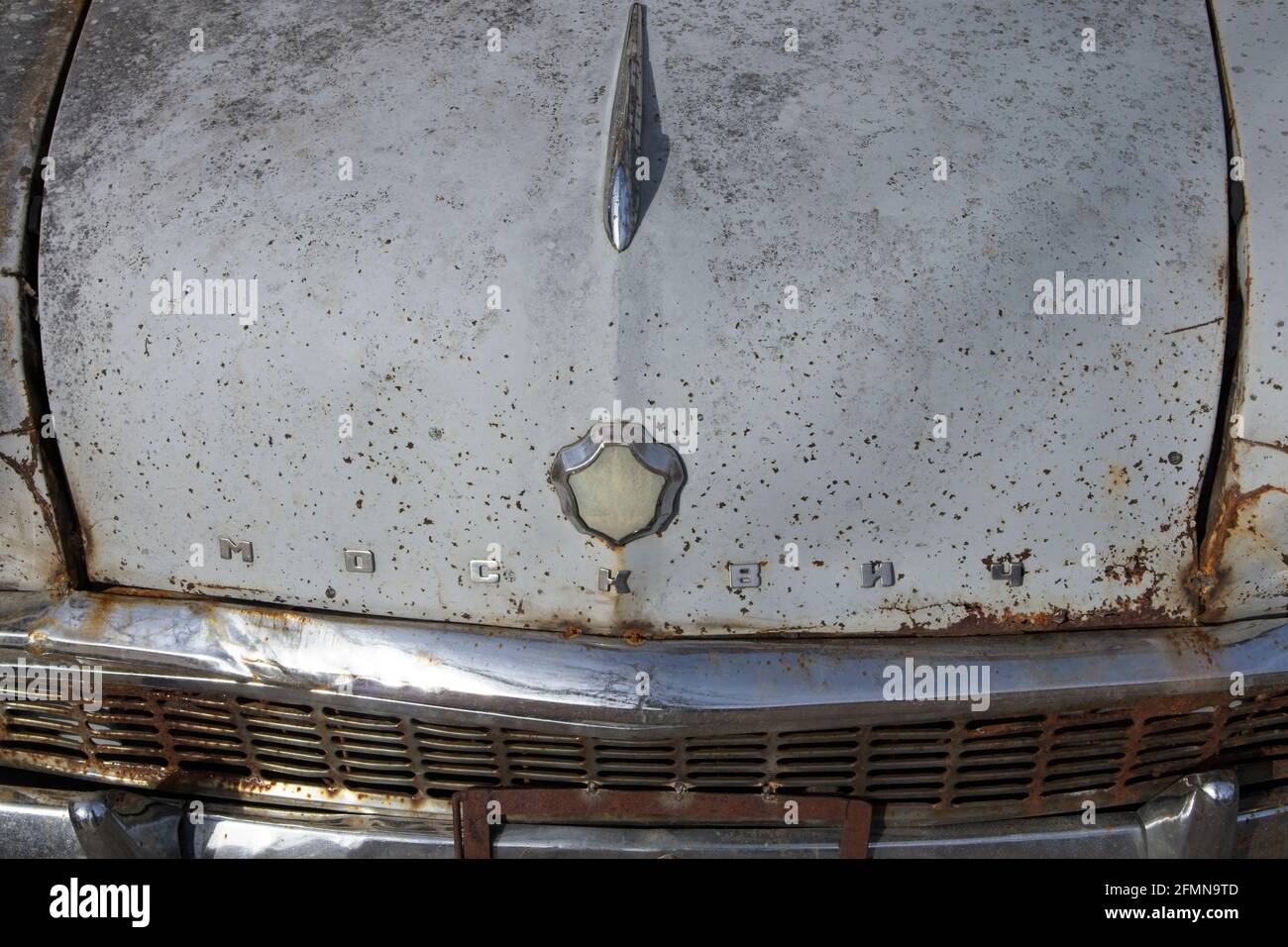 old timer Moskvitch 403 car front as decoration outdoors Stock Photo