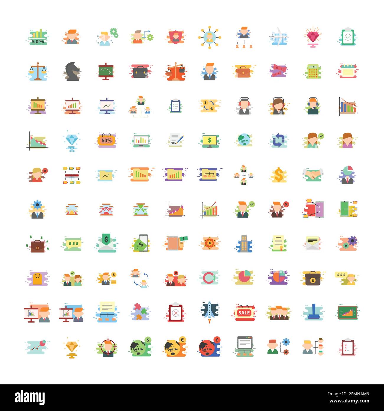 100 Modern Business Flat Style Icon Set Vector Stock Vector