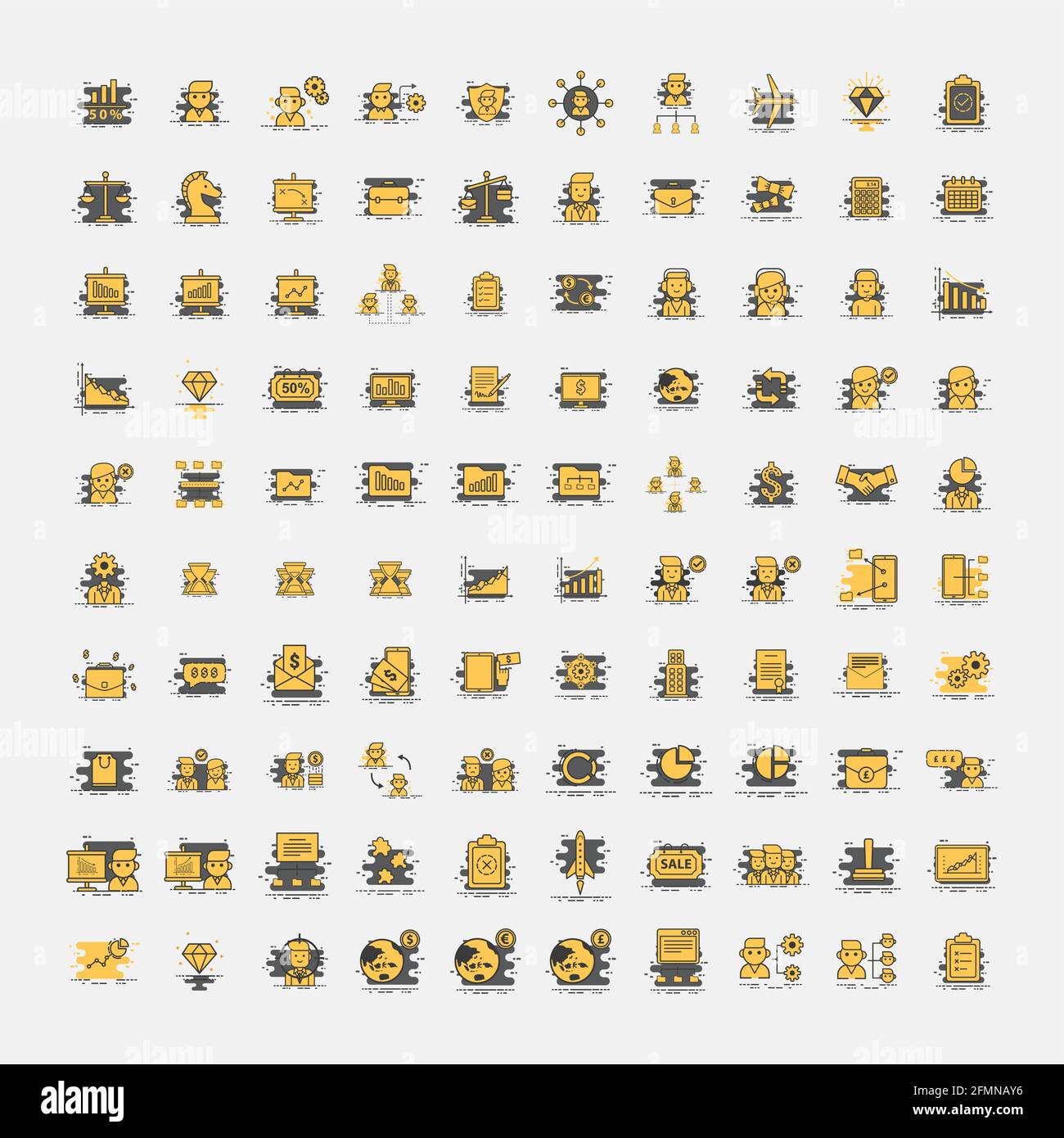 100 Modern Business Yellow Colored Icon Set Vector Stock Vector