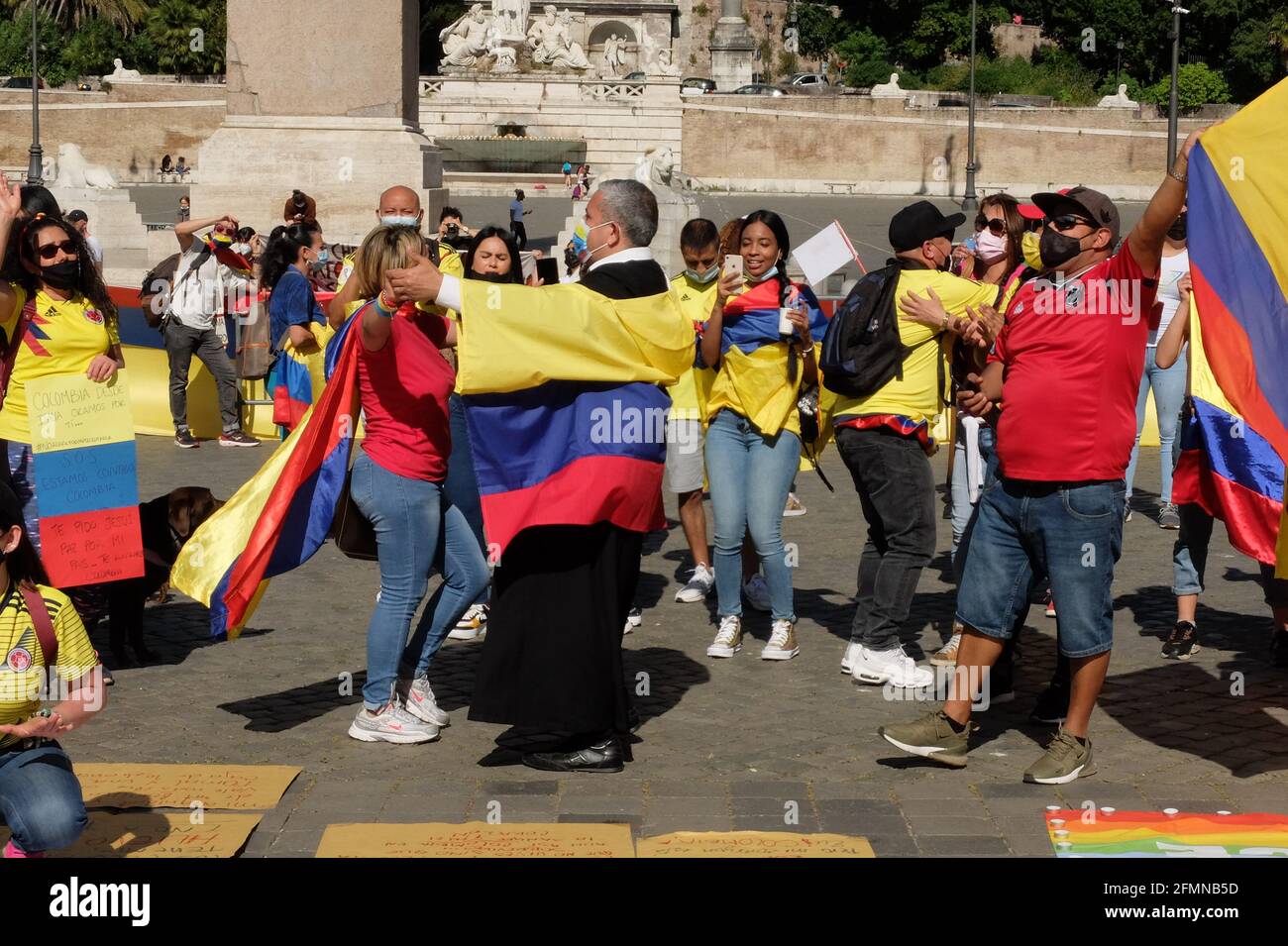 10th May 2021 - Anti Colombian government protest in Piazza del Popolo in Rome, Italy Stock Photo