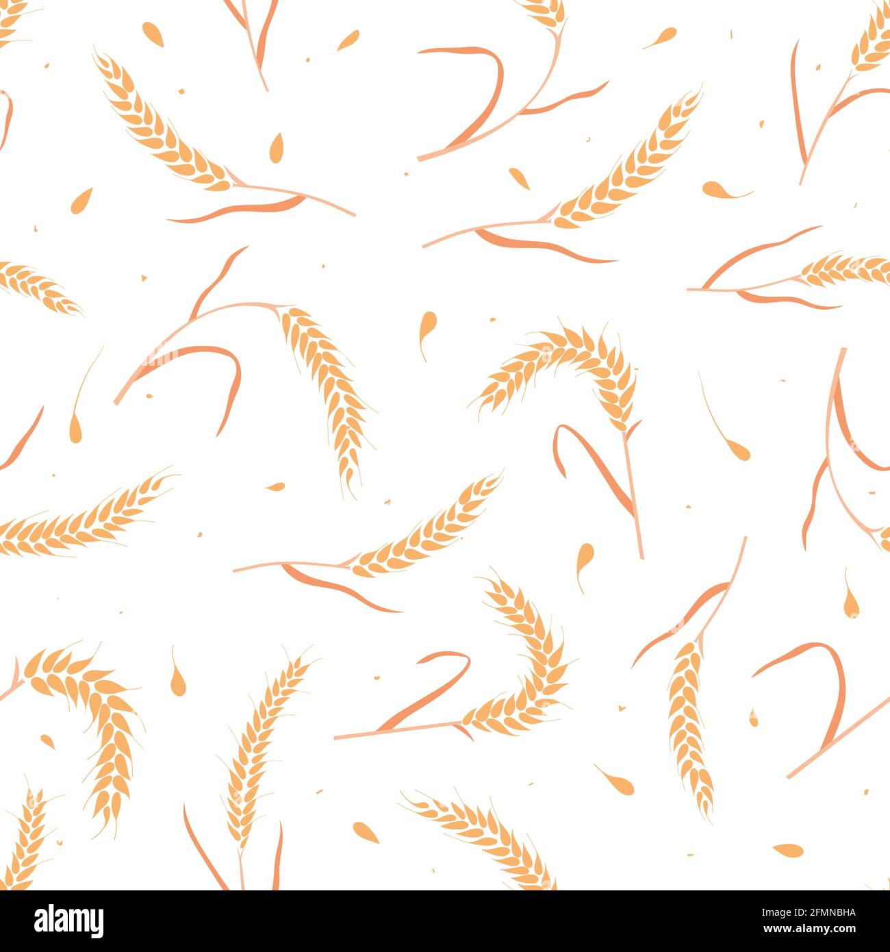 Seamless pattern with whole grain seeds organic, natural ears isolated on white background. Stock Vector