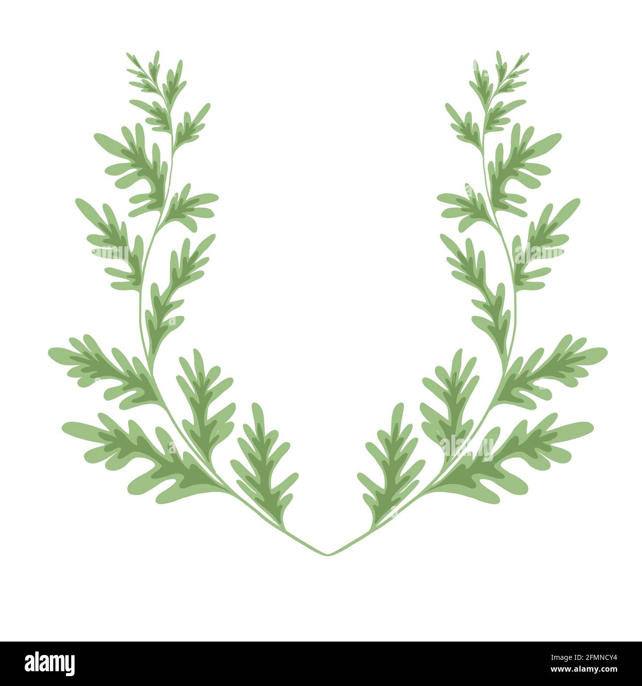 Wormwood herbaceous frame on a white background. Template with grass fields. Wreath with a branches of sagebrush. Vector natural card with Artemisia a Stock Vector