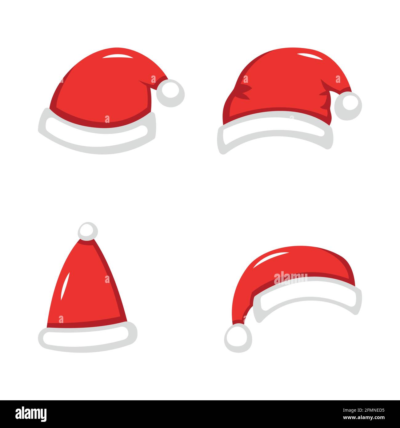 Set of red Santa Claus hats. Red New Year s headdress in a flat style isolated on a white background. Stock Vector