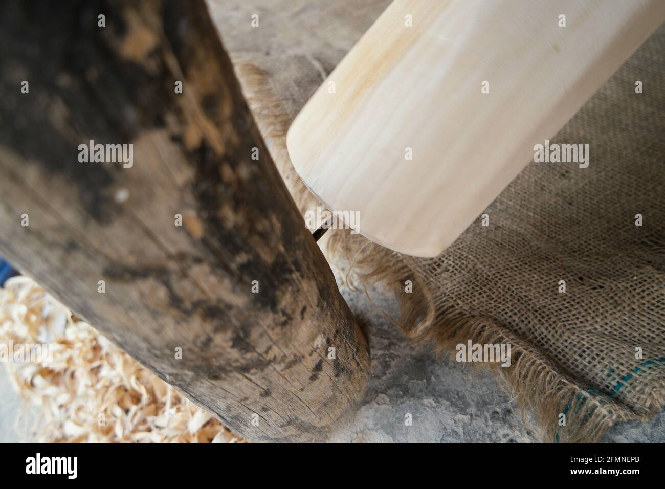 Closeup shot of wooden equipments in the Cricket Bat factory in Delhi
