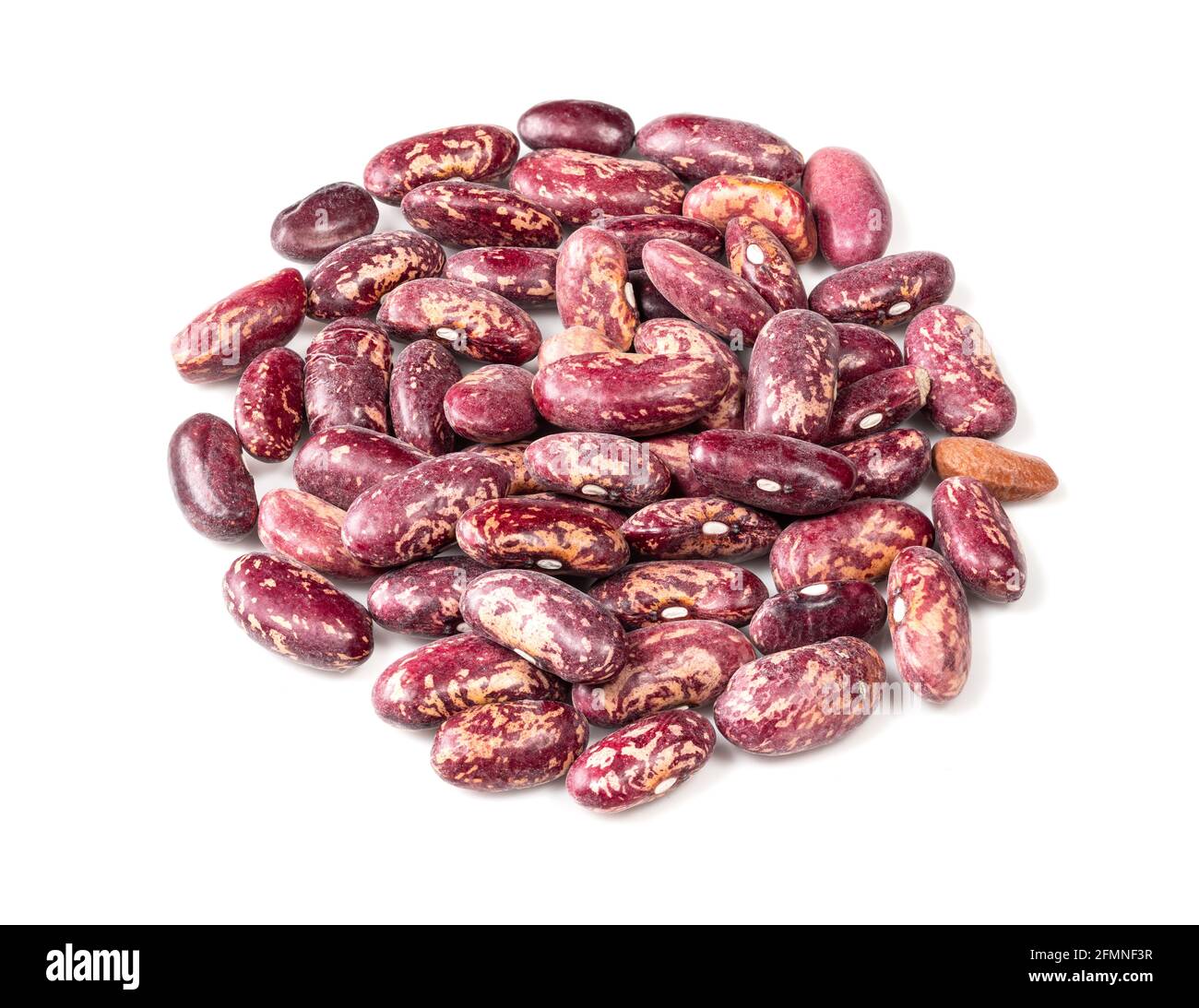 handful of red spotted pinto beans closeup on white background Stock Photo