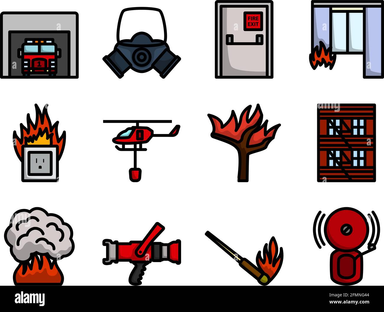 Fireguard Icon Set. Editable Bold Outline With Color Fill Design. Vector Illustration. Stock Vector