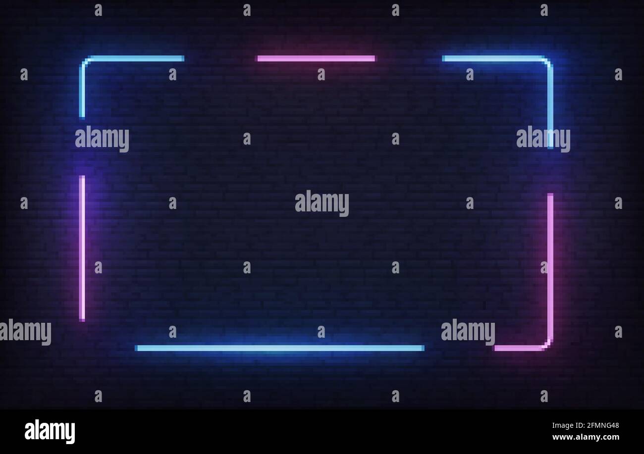 Neon frame template. Light banner design. Vector glowing rectangle signboard Stock Vector