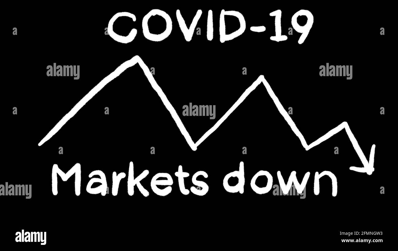 covid markets down chart, animated in whiteboard style Stock Photo