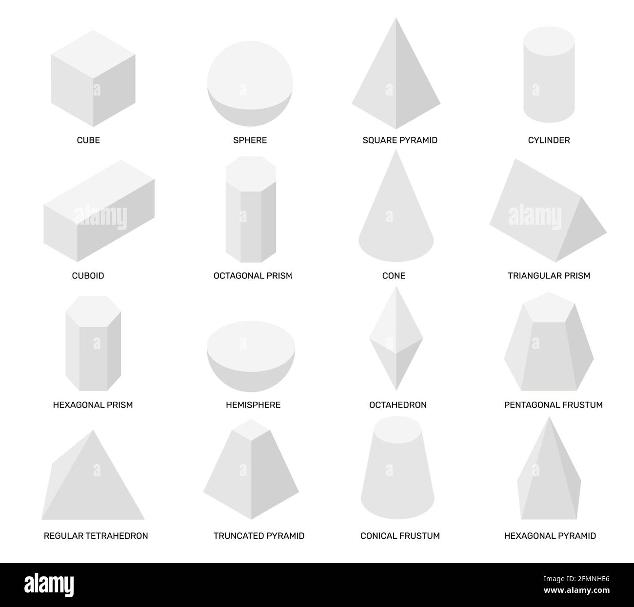 Isometric shapes. White isolated geometric objects, math templates for school studying and abstract design. Cube, prism 3d vector elements set. Science of geometry and math isolated forms Stock Vector