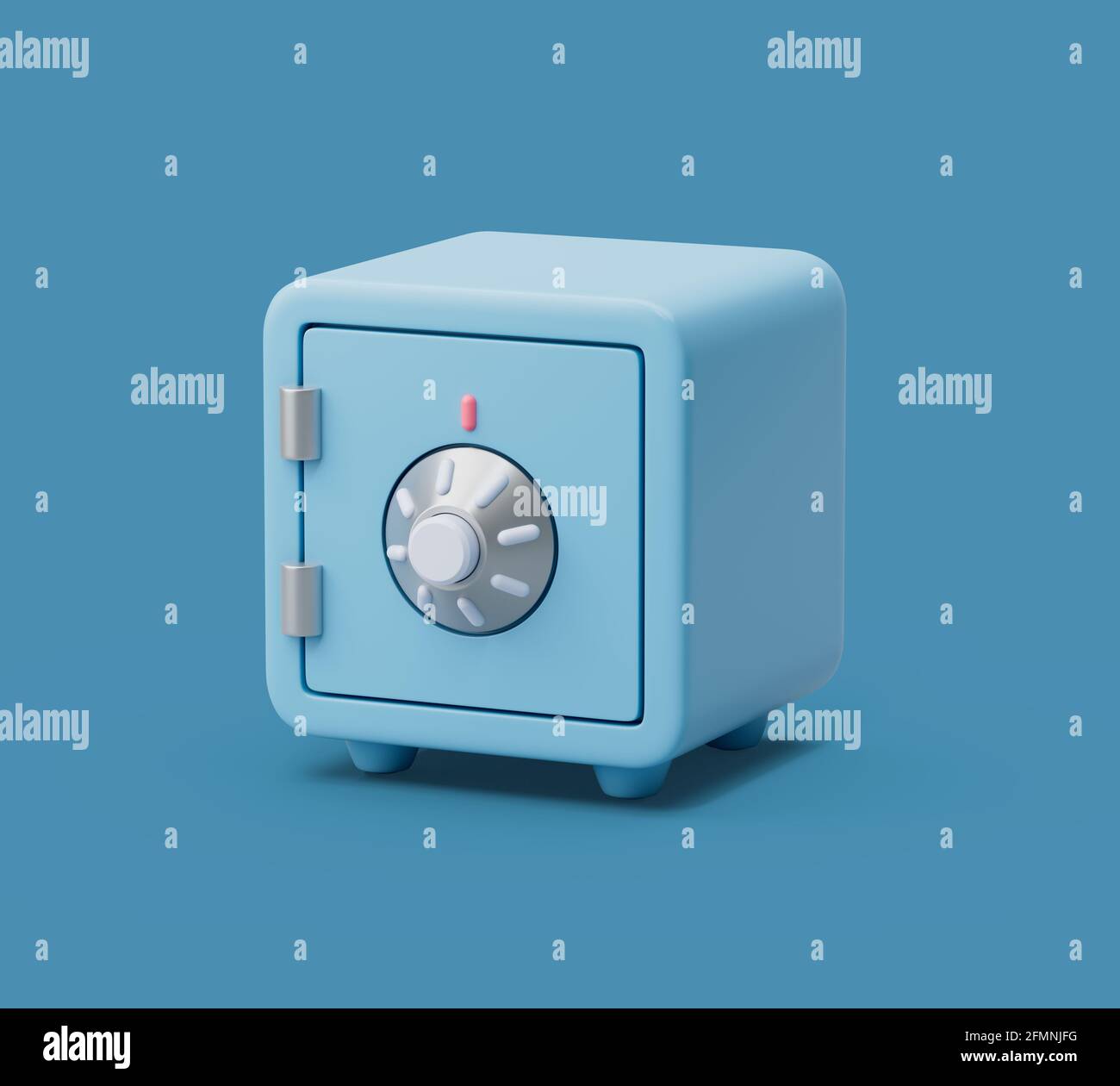 Close Safe box front view on blue pastel background with soft shadows. Simple 3d render illustration. Stock Photo