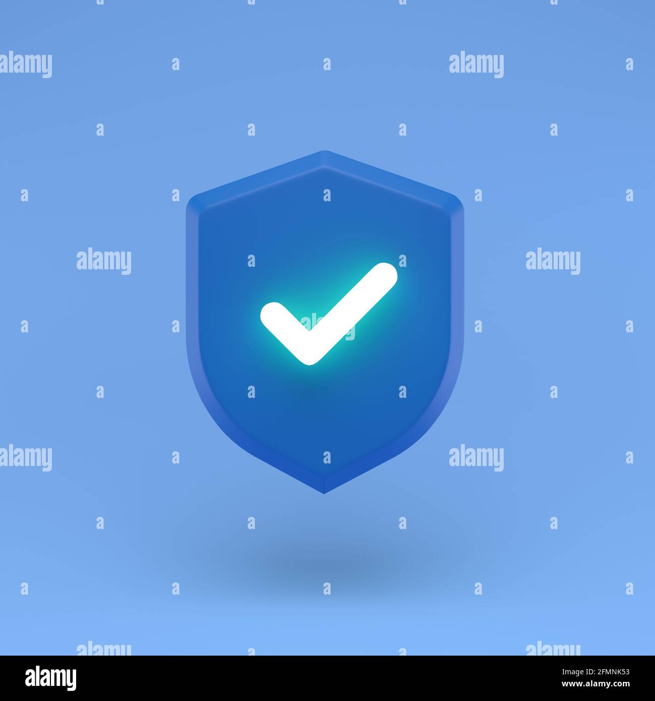 Shield protected icon with grow check simple 3d illustration on pastel ...