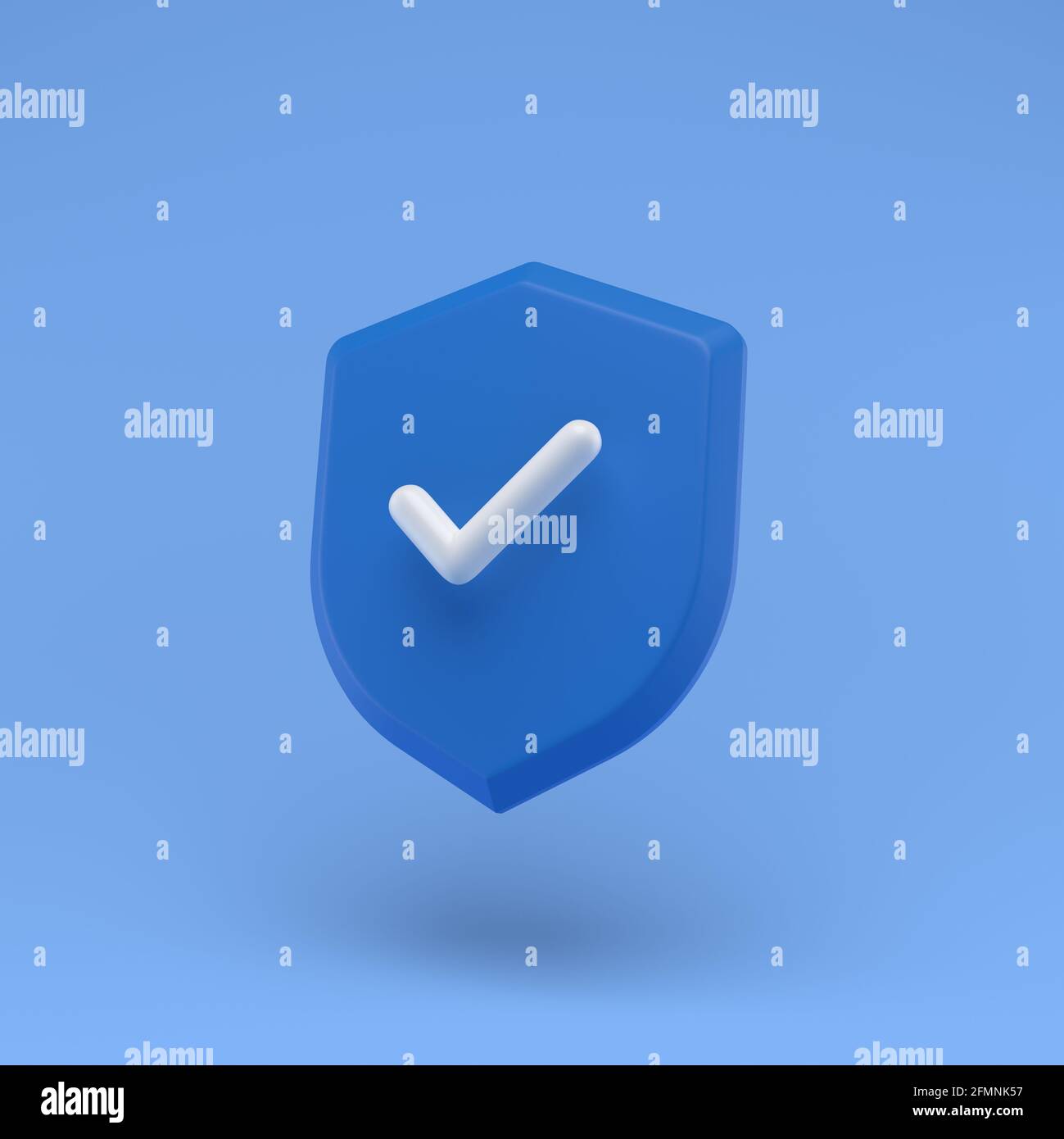 Shield protected icon with check simple 3d illustration on pastel ...