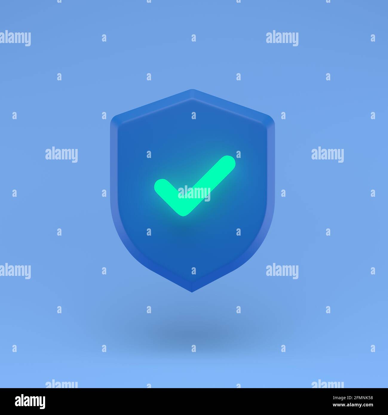 Shield protected icon with grow check simple 3d illustration on pastel abstract background. minimal concept. Stock Photo