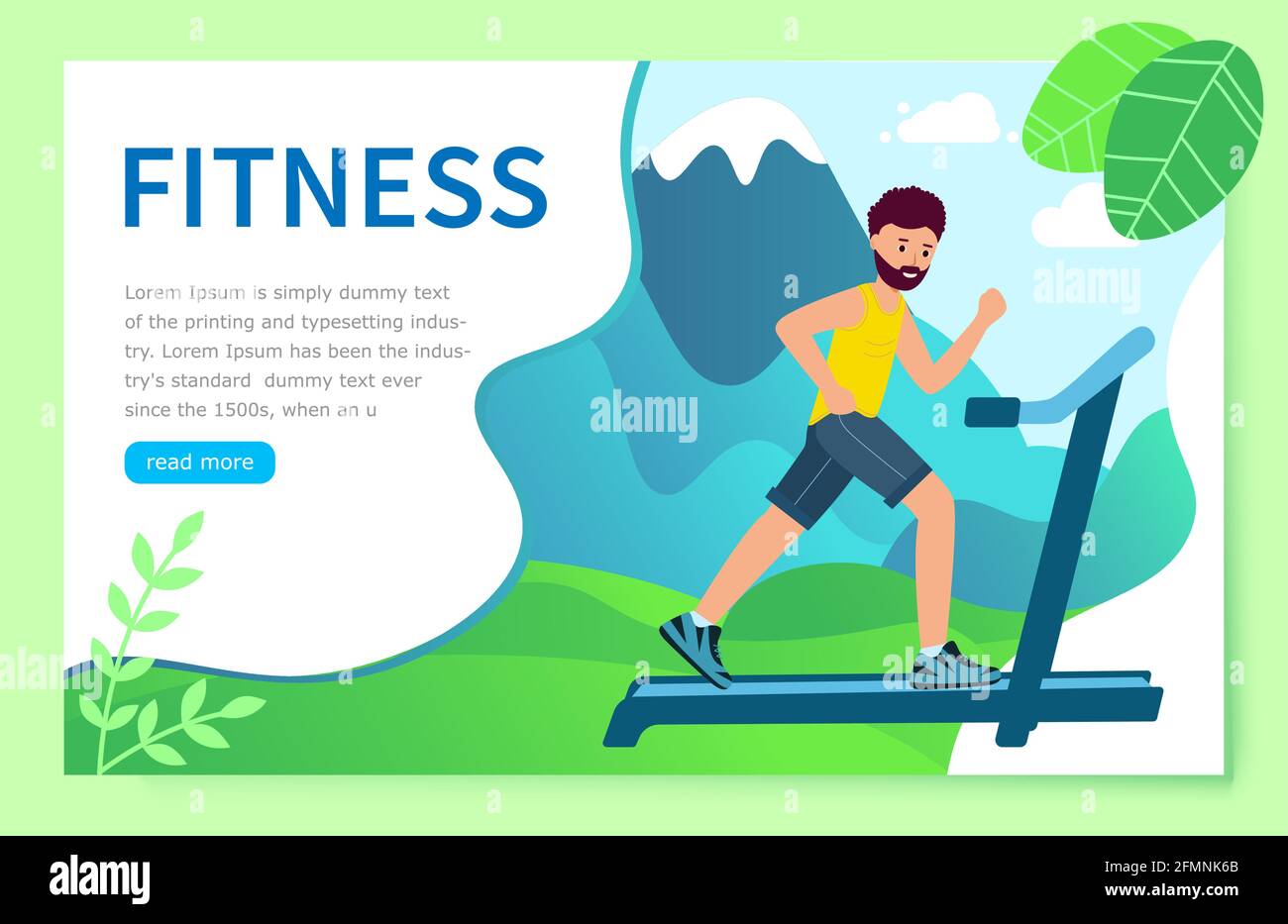 Website Concept fitness. An adult runs on a treadmill against the