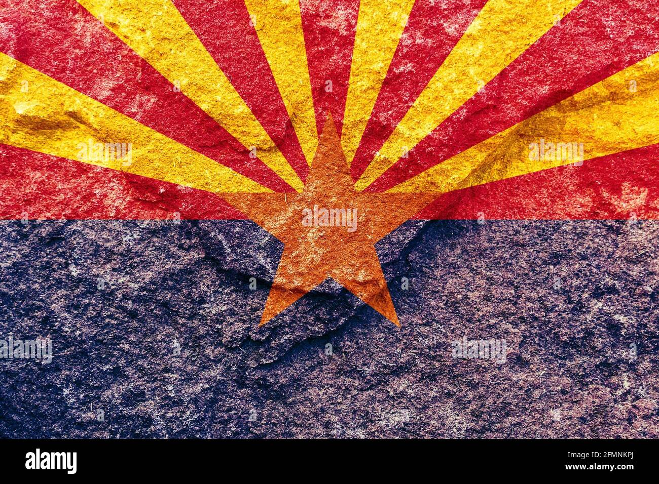 Faded Arizona state flag icon pattern isolated on weathered solid rock ...
