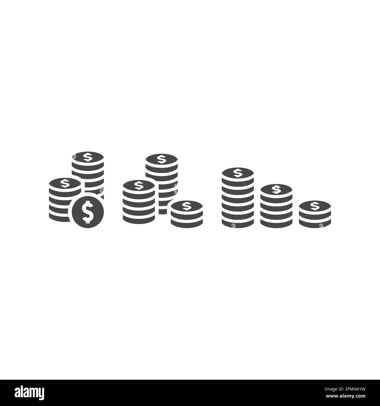 Dollar coin stack black vector icon. Money, savings or earnings symbol. Stock Vector
