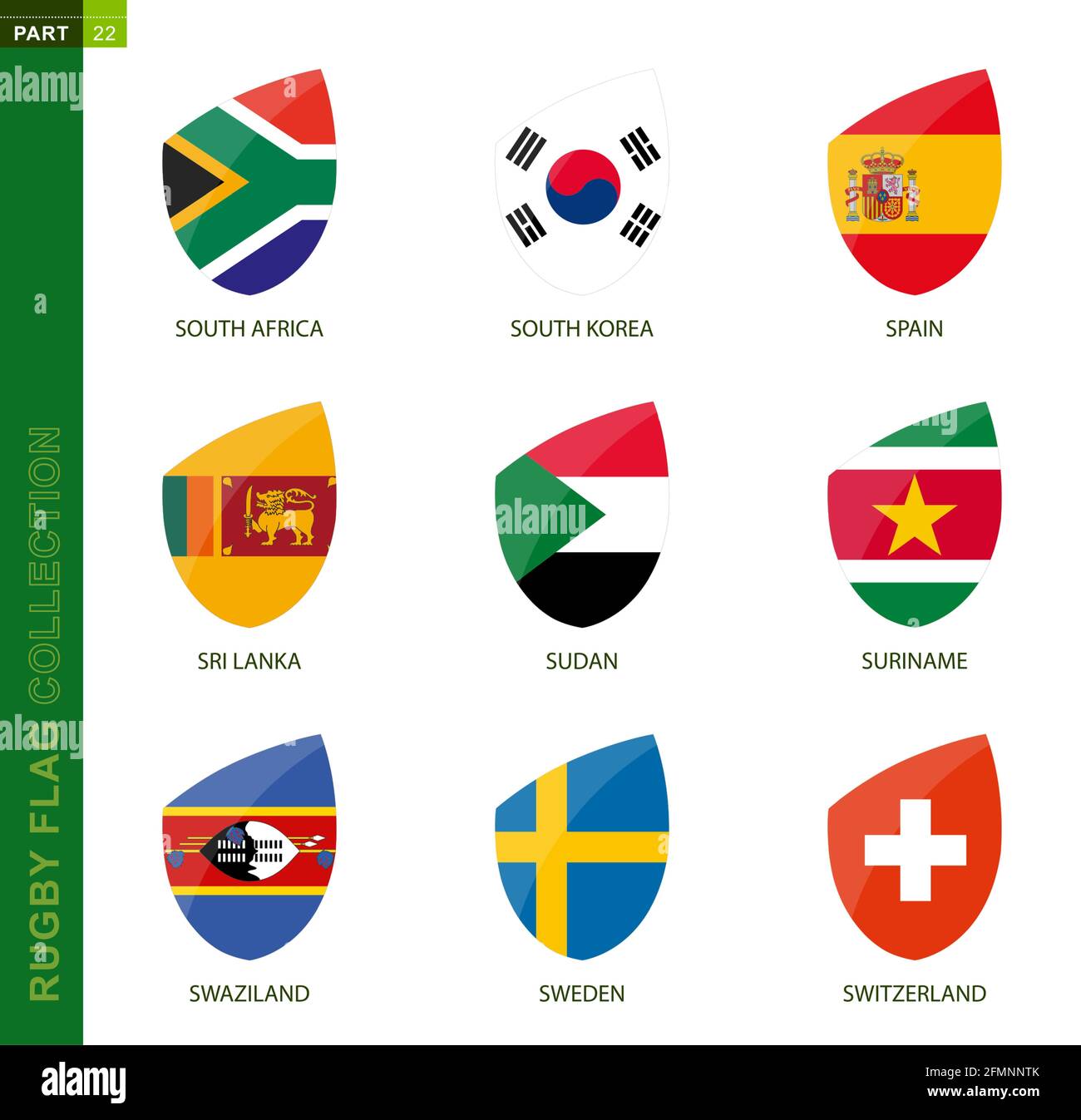 Rugby flag collection. Rugby icon with flag of 9 countries: South ...