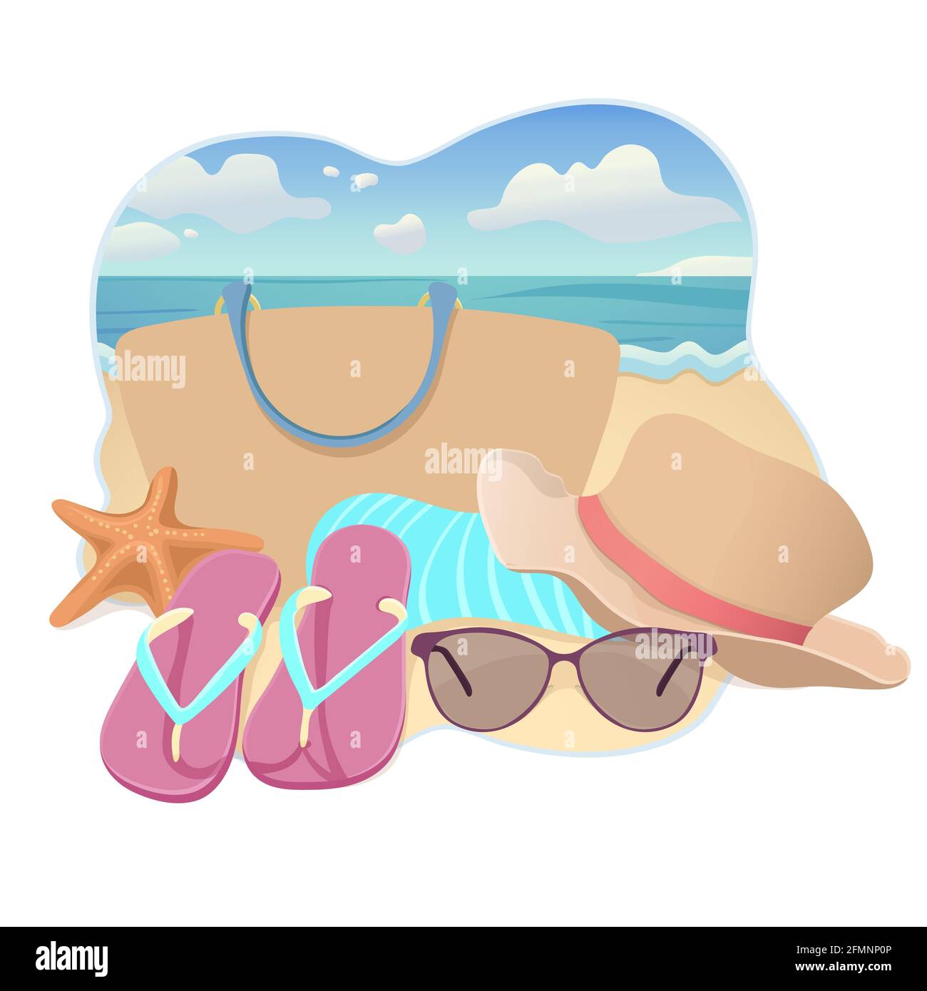 Beach accessories, flat illustration, summer vacation sticker design ...