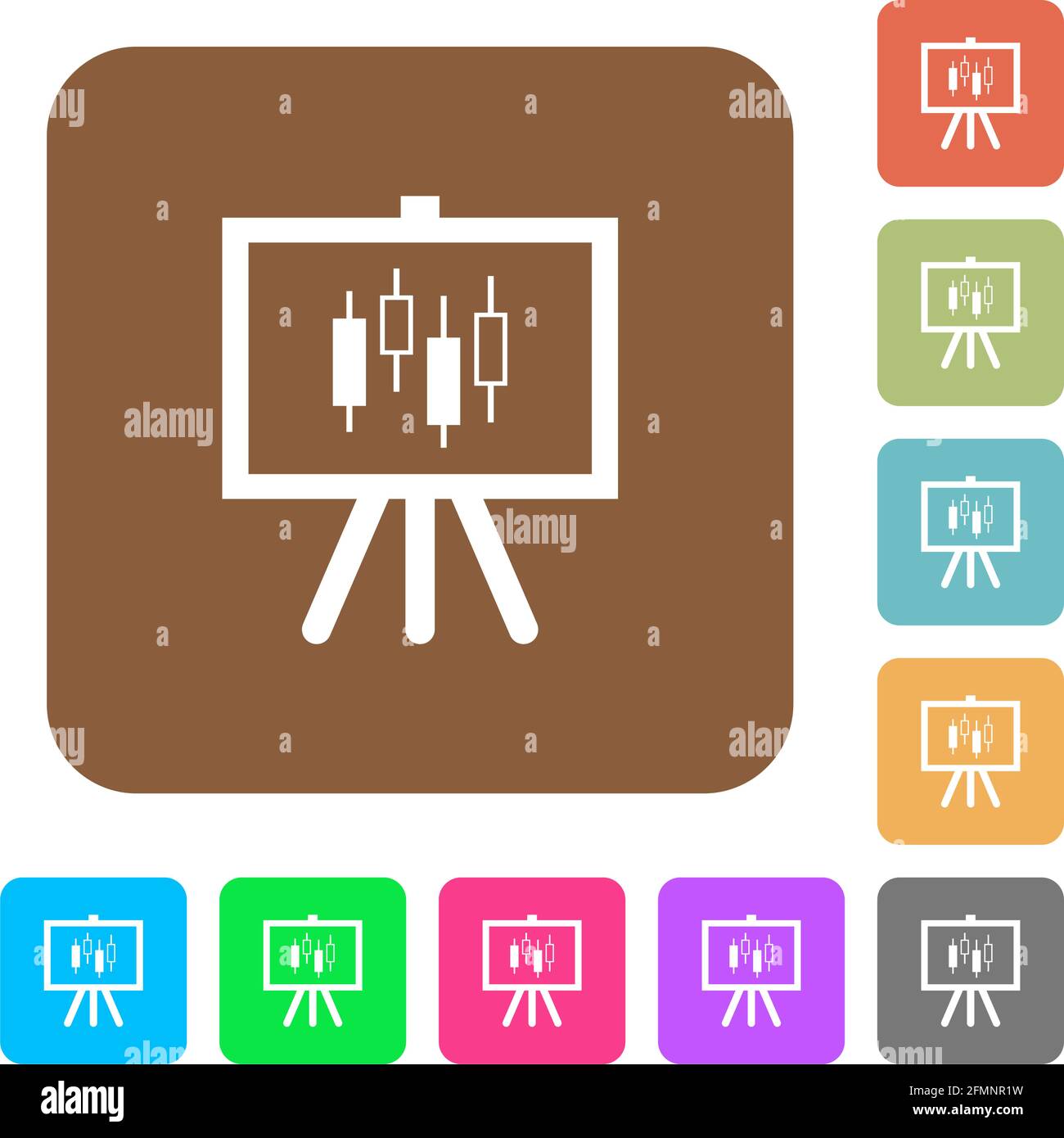Presentation table with candlestick chart flat icons on rounded square ...