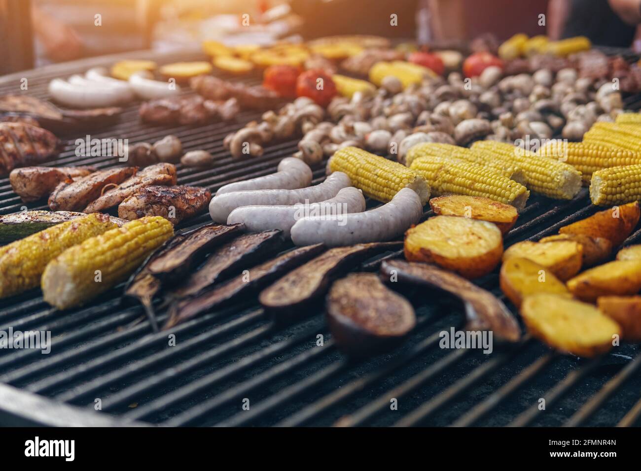 grilled vegetable and meat on barbecue at food fest or festival outdoor Stock Photo Alamy
