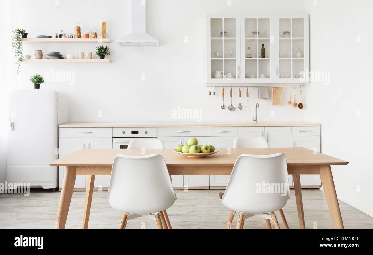 Modern stylish Scandinavian kitchen interior with kitchen accessories.  Bright white kitchen with household items Stock Photo - Alamy