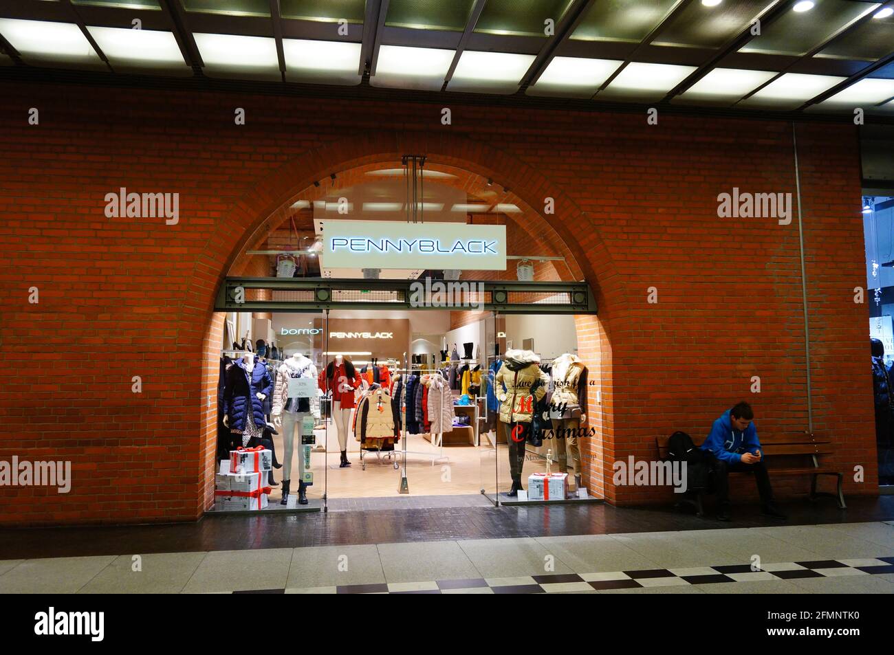 POZNAN, POLAND - Dec 01, 2013: Front entrance of a Pennyblack clothing store in the Stary Browar shopping mall. Stock Photo