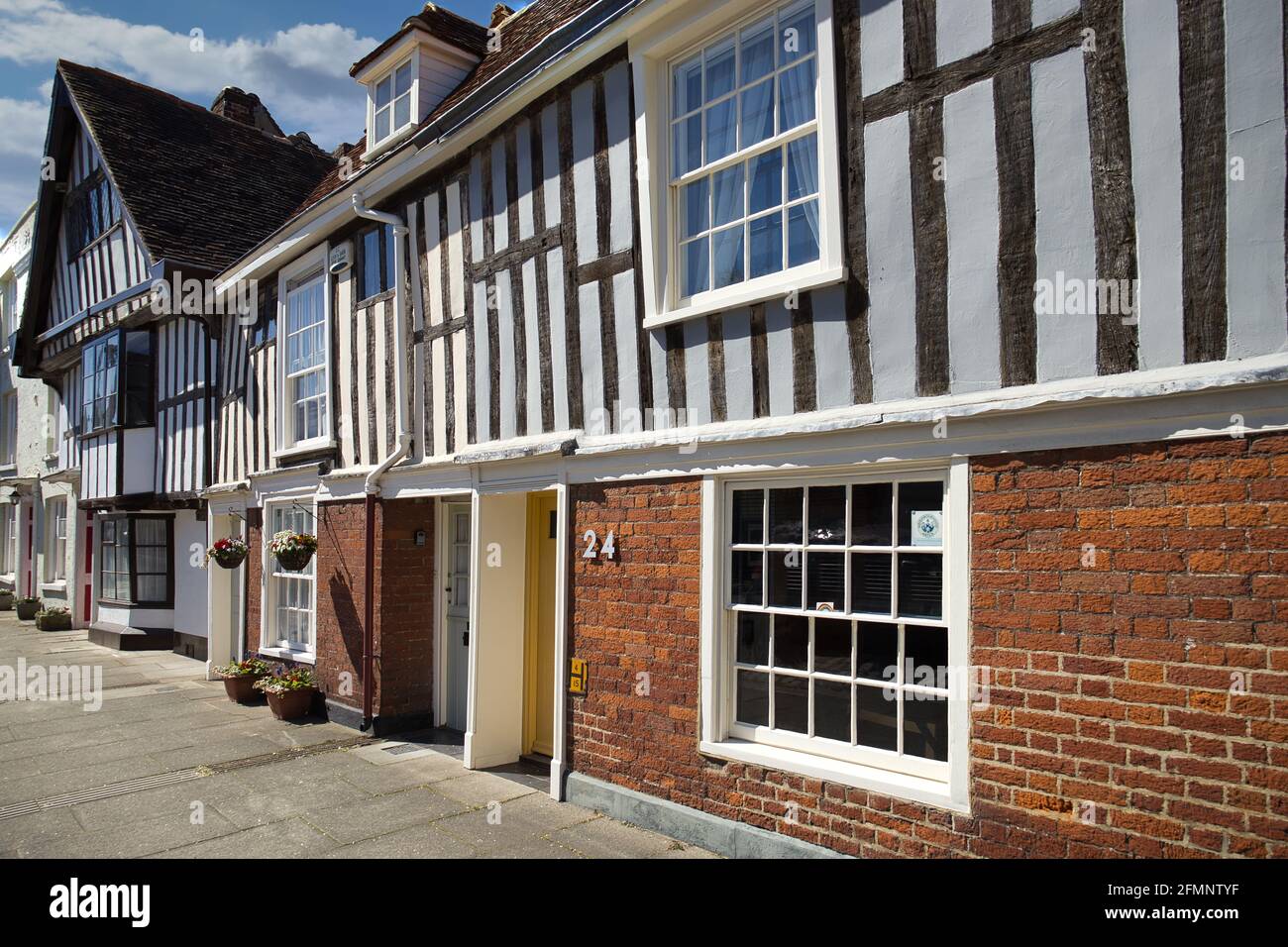 Historic black and white timber framed houses in Abbey Street