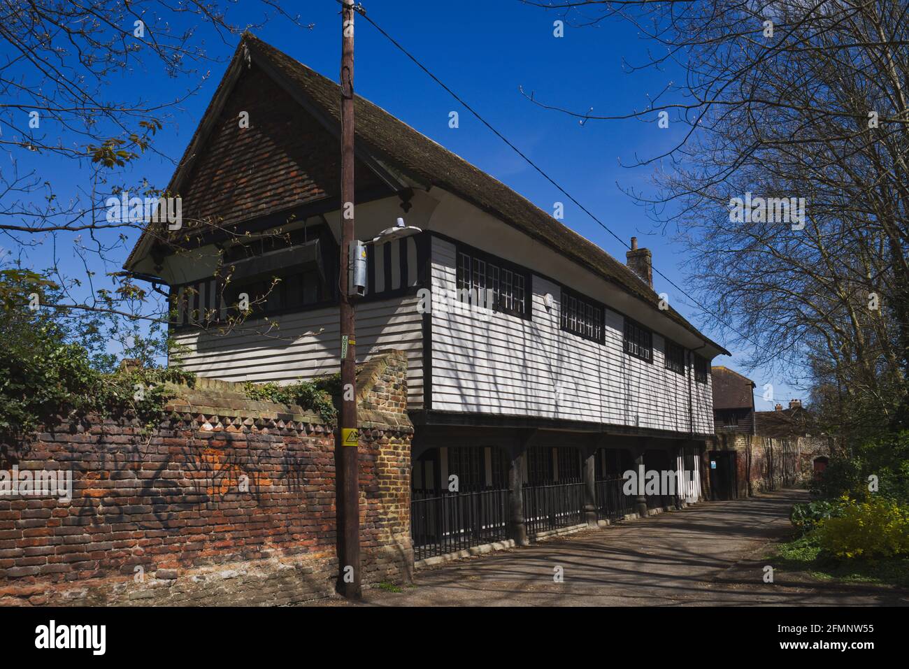 The Old Queen Elizabeth Grammar School, a historic black and white timber framed building at Faversham, Kent, UK Stock Photo
