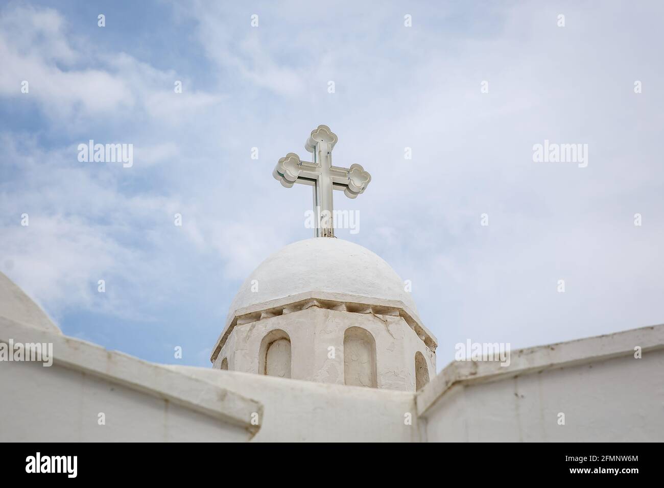 White cross on a greek church Stock Photo - Alamy