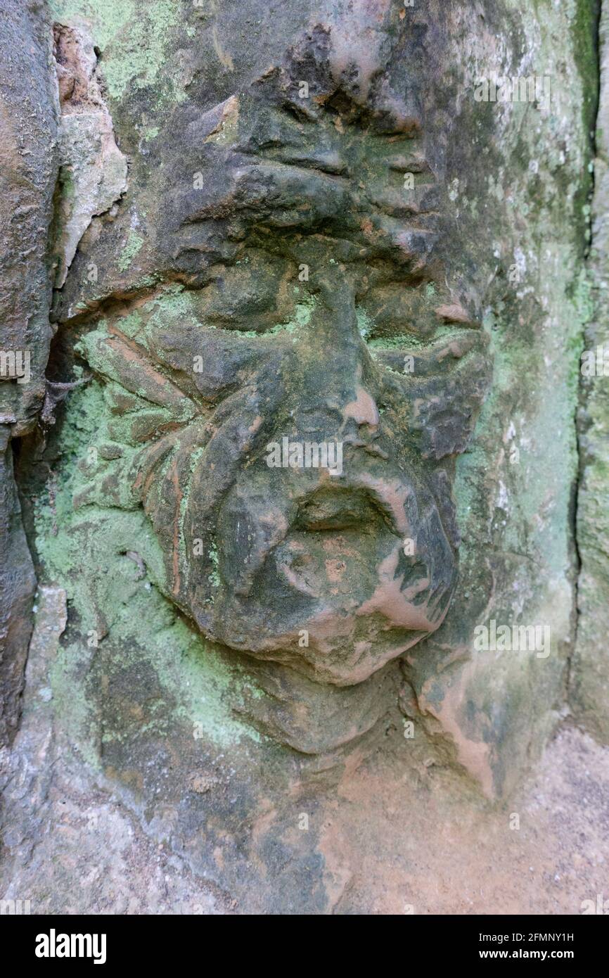 Carvings in the sandstone banks of Hell Lane, an ancient sunken path (a Holloway) in Dorset, England, UK Stock Photo