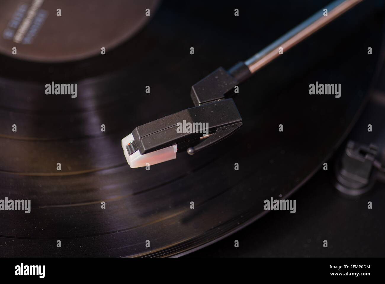 Vinyl record on player shot from above Stock Photo