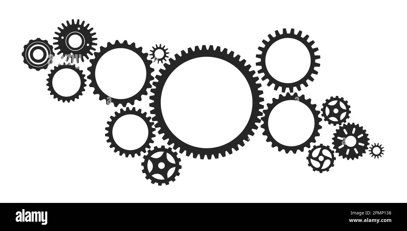 Gear system. Connected cogwheels systems, machine engine mechanism.  Abstract technology structure with gears, cogs, wheels vector background.  Planning and construction development concept Stock Vector Image & Art -  Alamy