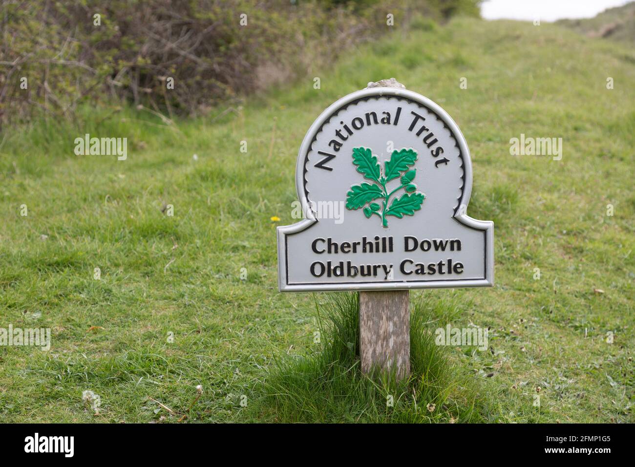National Trust sign for Cherhill Down and Oldbury Castle, Wiltshire, England, UK Stock Photo