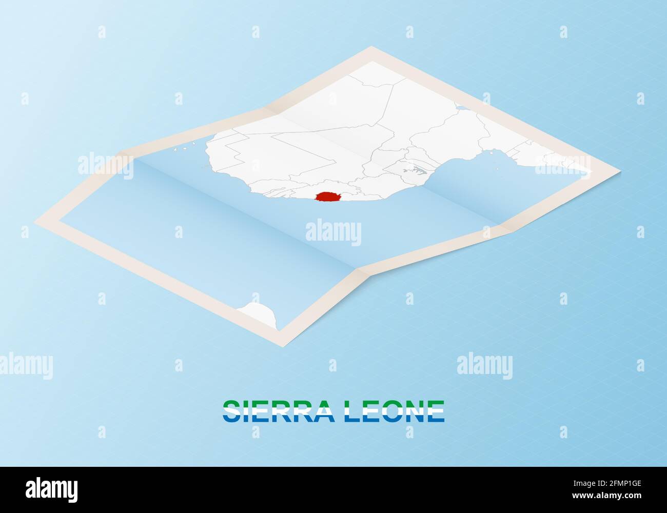 Folded paper map of Sierra Leone with neighboring countries in ...