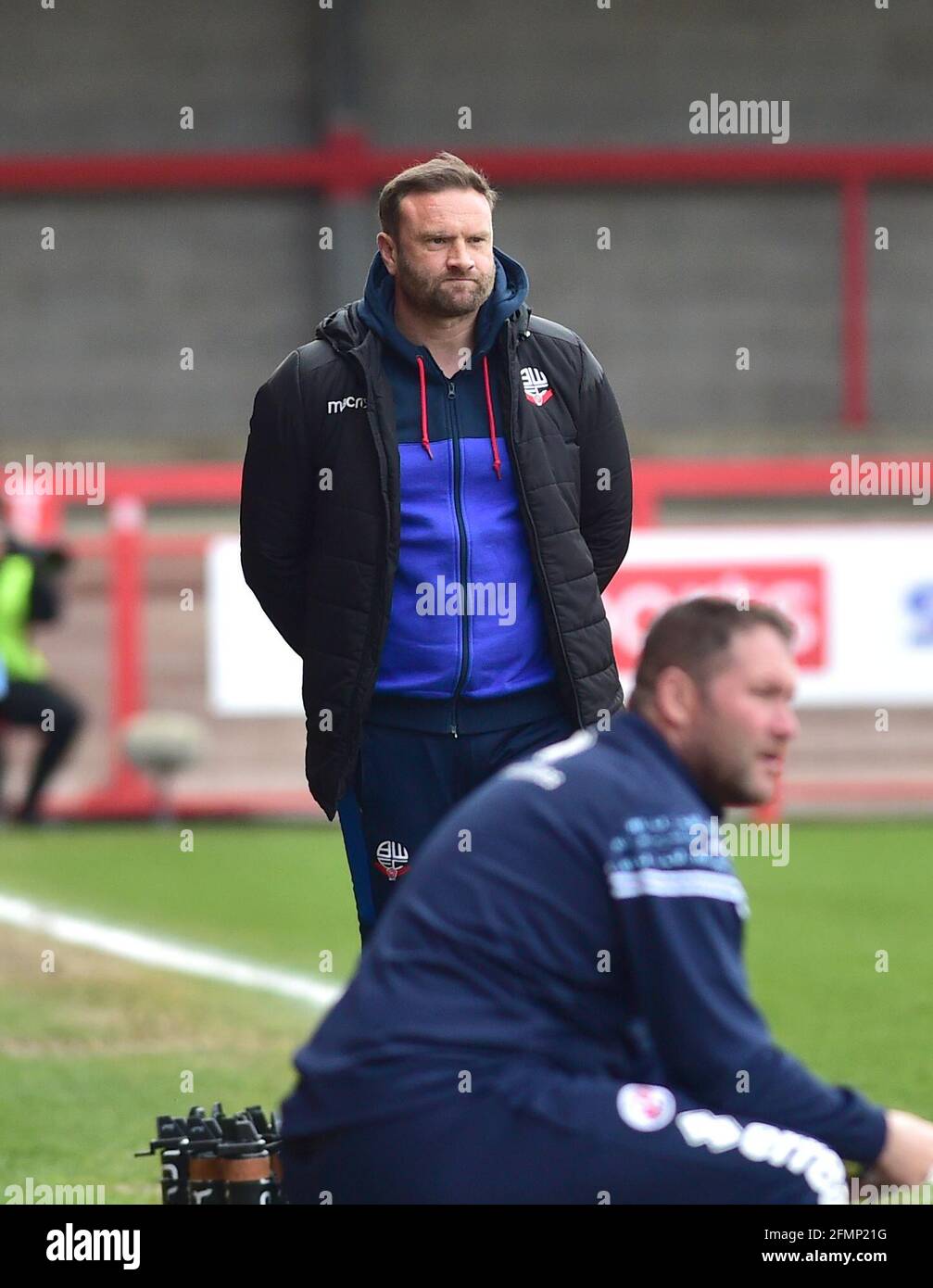 Bolton manager Ian Evatt during the Sky Bet League Two match between Crawley Town and Bolton Wanderers at the People's Pension Stadium  , Crawley ,  UK - 8th May 2021 -  EDITORIAL USE ONLY No use with unauthorised audio, video, data, fixture lists, club/league logos or “live” services. Online in-match use limited to 120 images, no video emulation. No use in betting, games or single club/league/player publications Stock Photo