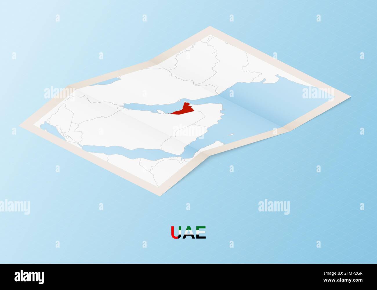 Folded paper map of United Arab Emirates with neighboring countries in ...