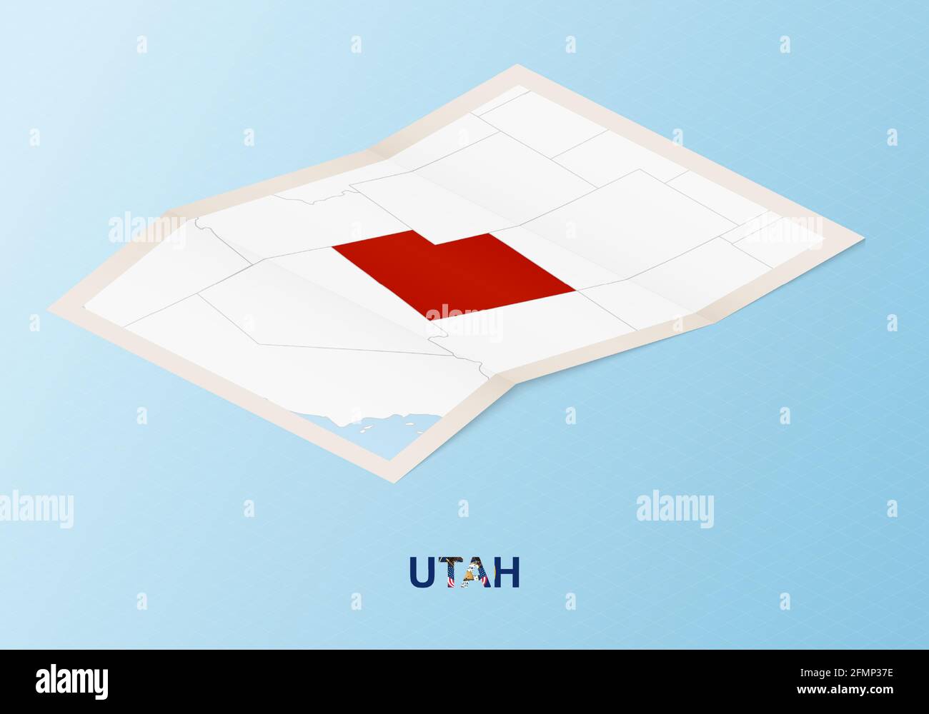 Folded paper map of Utah with neighboring countries in isometric style ...