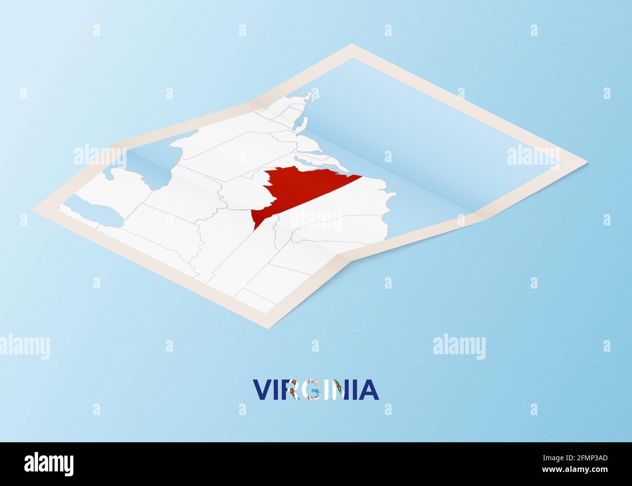 Folded paper map of Virginia with neighboring countries in isometric ...